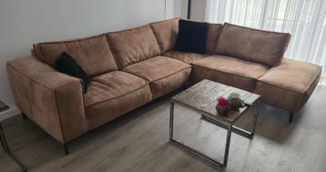 Luxe lounge hoekbank in licht bruin combi leder beschikbaar voor biedingen