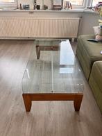 Glazen Salontafel met Houten Onderstel, Huis en Inrichting, Tafels | Salontafels, Ophalen, 100 tot 150 cm, 50 tot 100 cm, Minder dan 50 cm