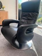 Zwart lederen Relaxfauteuil, Ophalen, Gebruikt, Metaal, 50 tot 75 cm