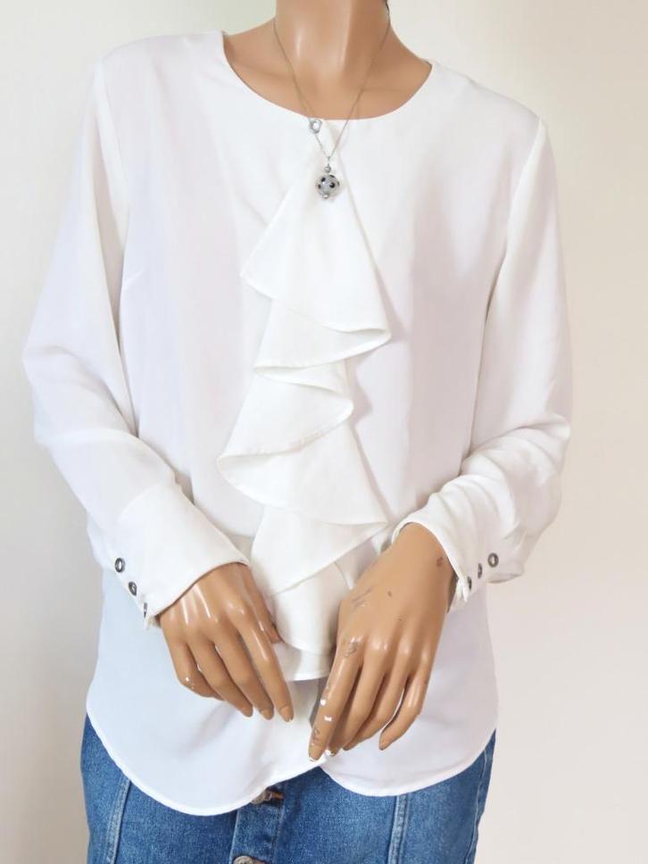 FREEQUENT Bijzondere Witte Blouse Met Ruches 38 M, Kleding | Dames, Blouses en Tunieken, Zo goed als nieuw, Maat 38/40 (M), Wit