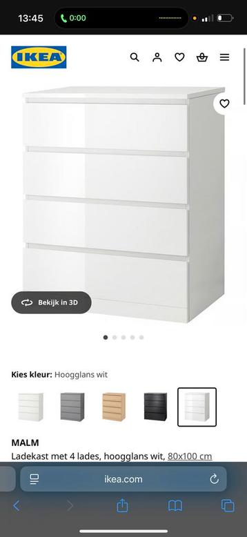 Malm ladekast hoogglans wit