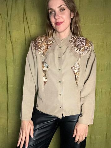 Vintage blouse - beige - print - 38 / M / medium beschikbaar voor biedingen