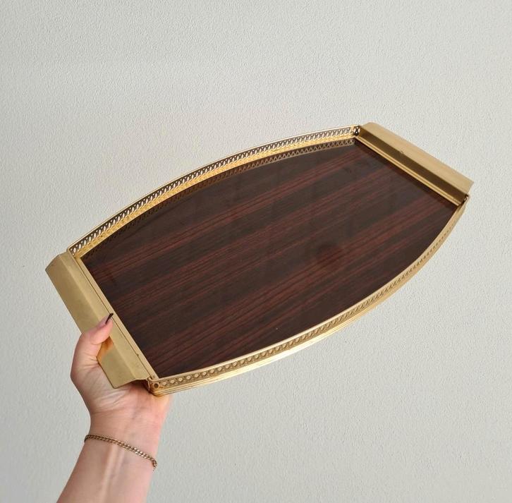 Vintage retro formica dienblad messing, Huis en Inrichting, Woonaccessoires | Dienbladen, Zo goed als nieuw, Rechthoekig, Ophalen of Verzenden