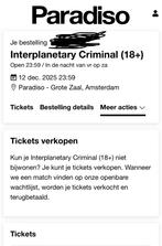 Interplanetary criminal 12 december Paradiso, Tickets en Kaartjes, Evenementen en Festivals