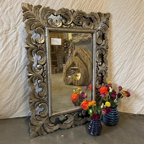 Barok spiegel - houten lijst - zilver - 80 x 60 cm-TTM Wonen, Antiek en Kunst, Antiek | Spiegels, 50 tot 100 cm, Minder dan 100 cm