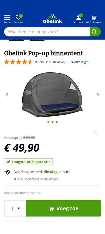 1x gebruikt, pop up binnentent  beschikbaar voor biedingen