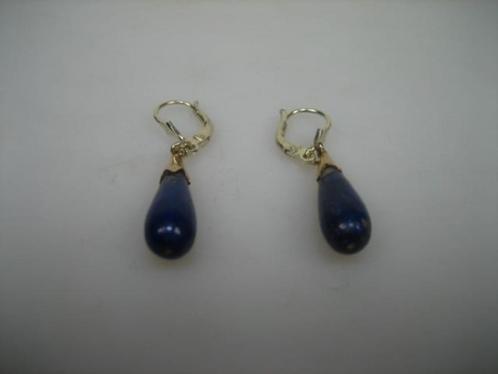 Gouden Pegel oorbellen met Lapis Lazuli, Sieraden, Tassen en Uiterlijk, Oorbellen, Zo goed als nieuw, Hangers, Goud, Goud, Met edelsteen
