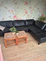 Hoekbank, bank met chaise longue, zwart, leer, Ophalen, Gebruikt, Leer