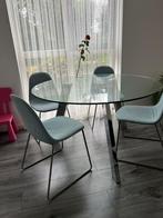 Glazen eettafel met vier eetstoelen, Huis en Inrichting, Tafels | Eettafels, Ophalen, Gebruikt, 100 tot 150 cm, Rond