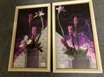 Set van 2 ingelijste bloemenprints, Minder dan 50 cm, 50 tot 75 cm, Ophalen of Verzenden, Print