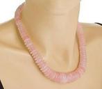 Exclusief collier met geslepen rozenkwarts en zilveren slot, Verzenden, Nieuw, Roze, Met edelsteen