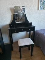 Prachtige zwarte kaptafel met krukje en spiegel, Huis en Inrichting, Woonaccessoires | Spiegels, Ophalen, Gebruikt, 100 tot 150 cm