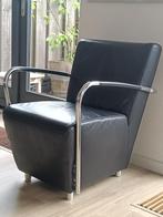Zwartlederen fauteuils, Huis en Inrichting, Fauteuils, Ophalen, Gebruikt, Minder dan 75 cm, Metaal