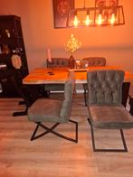 Industriele eettafel met 4 stoelen, Ophalen of Verzenden, Zo goed als nieuw, Rechthoekig, 50 tot 100 cm