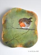 Roodborstje geschilderd op een mooie houten schijf., Antiek en Kunst, Ophalen of Verzenden