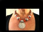 Bijzonder Collier Zilveren handgemaakt versierd Oranjekoraal, Verzenden, Zilver, Ketting