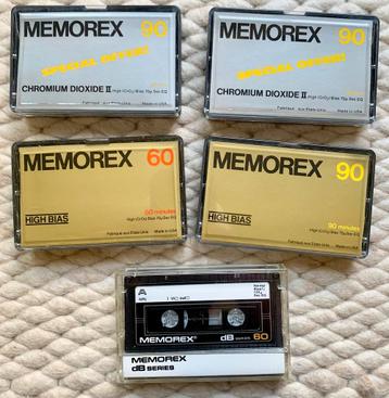 MEMOREX zeldzaam 5 onbeschreven cassettebandjes cassettes US beschikbaar voor biedingen