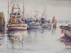 Schilderij Celia Collin haven vissersboten, Ophalen of Verzenden
