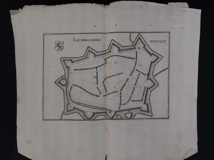 16 / plattegrond Leeuwarden Gravure uit 1659 van C. Merian, Antiek en Kunst, Kunst | Etsen en Gravures, Ophalen of Verzenden