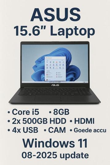 Asus 15.6" core i5, 8gb, 1 TB,  Windows 11 (08-2025 update) beschikbaar voor biedingen