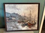 Schilderij havengezicht met vissersboten – gesigneerd, Antiek en Kunst, Kunst | Schilderijen | Klassiek, Ophalen of Verzenden