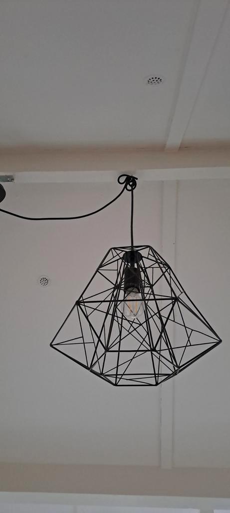 industriële hanglamp draadstaal zwart, Huis en Inrichting, Lampen | Hanglampen, Zo goed als nieuw, Ophalen