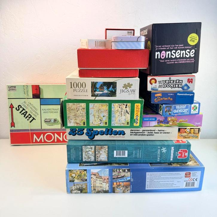 Partij van 16 spellen en puzzels | o.a. monopoly, Hobby en Vrije tijd, Gezelschapsspellen | Bordspellen, Zo goed als nieuw, Ophalen of Verzenden