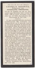 Cornelis Hendriks 1890 Erp + 1938 Veghel, 48 jr oud, Verzenden, Bidprentje