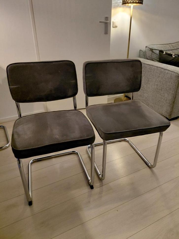 6 eetkamerstoelen grijs ribstof, Huis en Inrichting, Stoelen, Gebruikt, Vijf, Zes of meer stoelen, Grijs, Ophalen