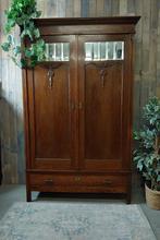 Demontabele vintage spiegelkast kledingkast linnenkast, Eikenhout, 100 tot 150 cm, Met hangruimte, 200 cm of meer