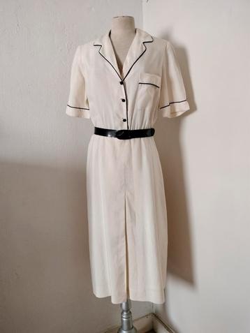 Vintage jaren 40 -50 wit zijden jurk met blauw detail,mt.40 beschikbaar voor biedingen