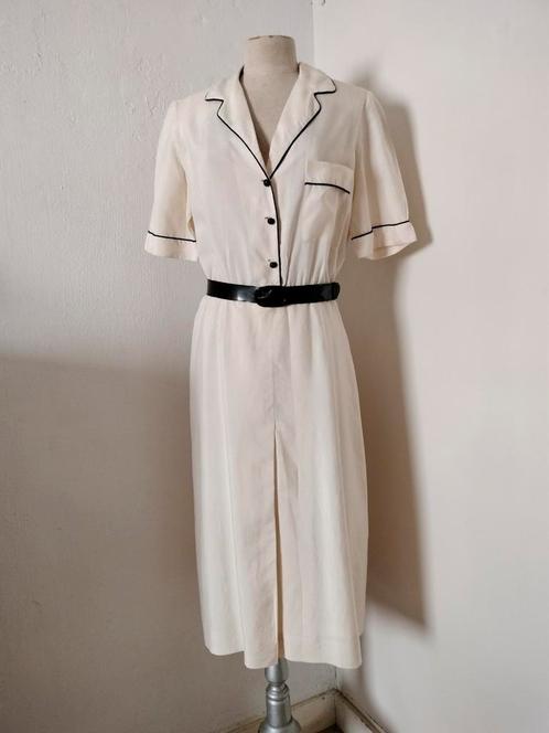 Vintage jaren 40 -50 wit zijden jurk met blauw detail,mt.40, Kleding | Dames, Jurken, Zo goed als nieuw, Maat 38/40 (M), Wit, Onder de knie