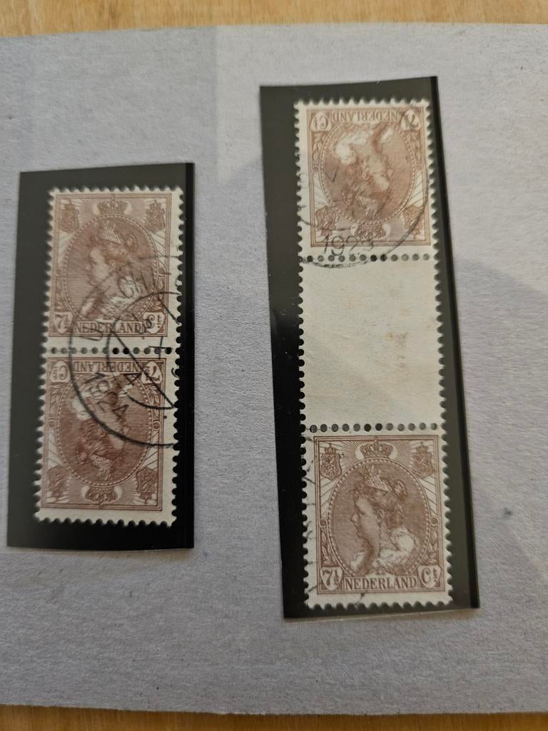1924 Nederland keerdruk tete-beche paren bontkraag 61b & 61c, Postzegels en Munten, Ophalen of Verzenden, Gestempeld