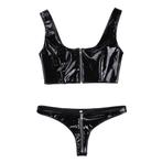 Zwarte wetlook bh en slip setje dames leren sexy pvc string, Kleding | Dames, Ondergoed en Lingerie, Verzenden, Zwart, Setje
