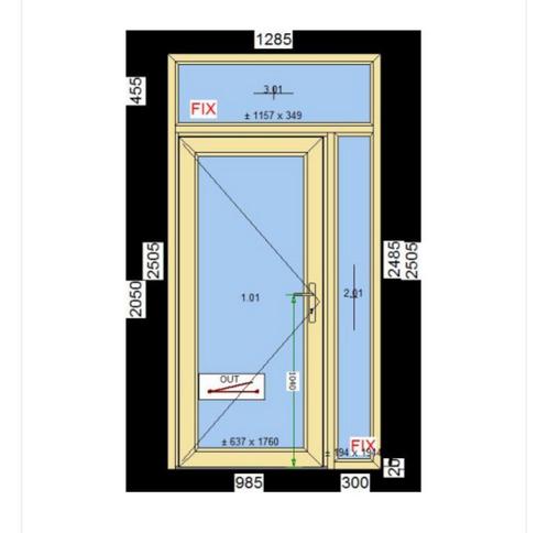 Kunststof buitendeur 1285 x 2505 mm, Doe-het-zelf en Verbouw, Kozijnen en Schuifpuien, Zo goed als nieuw, Deurkozijn, Kunststof