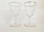 2 Vintage gegraveerde port/borrel glazen met gouden randje, Ophalen of Verzenden, Zo goed als nieuw, Overige typen