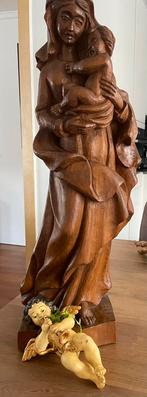 Groot massief Houten maria beeld met kindje, Antiek en Kunst, Ophalen of Verzenden