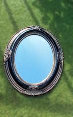 Antieke ovale wandspiegel met ornamenten en facetglas, Ophalen, Ovaal, Minder dan 50 cm, Minder dan 100 cm