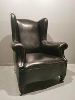 Vintage Engels leren fauteuil / oorfauteuil, 75 tot 100 cm, Gebruikt, Ophalen of Verzenden, Hout