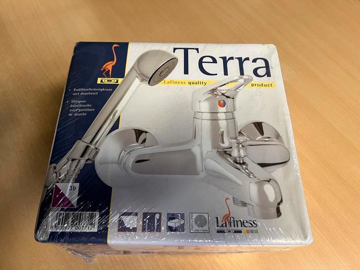 LAFINESS TERRA BAD- EN DOUCHEMENGKRAAN MET DOUCHESET 15cm, Doe-het-zelf en Verbouw, Sanitair, Nieuw, Kraan, Chroom, Koper, Ophalen of Verzenden