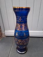 Blauwe glazen vaas met gouden details, Ophalen, Blauw, Glas, Minder dan 50 cm