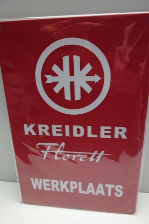 KREIDLER FLORETT LOGO BORD met tekst WERKPLAATS, Verzamelen, Overige Verzamelen, Nieuw, Ophalen of Verzenden