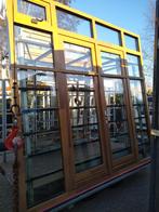 Hardhout kozijn met dubbele tuindeuren en zijlichten bovenli, Deurkozijn, 225 cm of meer, Nieuw, Ophalen of Verzenden