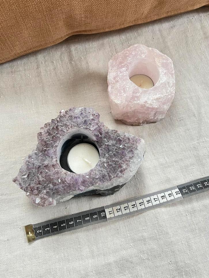 Waxinelichthouder Amethist en Rose Quartz, Huis en Inrichting, Woonaccessoires | Kandelaars en Kaarsen, Zo goed als nieuw, Minder dan 25 cm