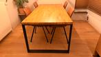 Houten Eettafel met Metalen Onderstel, Huis en Inrichting, Tafels | Eettafels, Ophalen, Gebruikt, Eikenhout, 50 tot 100 cm
