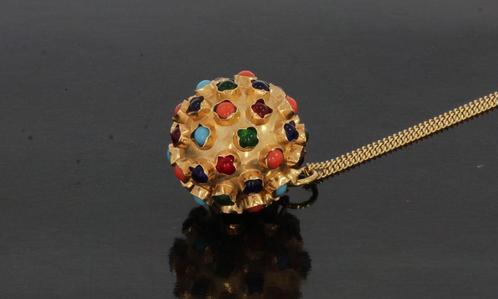 Sputnik edelsteen 14k gouden ketting hanger Amethist koraal, Sieraden, Tassen en Uiterlijk, Kettinghangers, Zo goed als nieuw