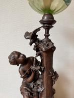 Grote Antieke Olielamp 'A La Fontaine' Math. Moreau, Zamac, Ophalen of Verzenden