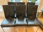 6 leren donker blauwe stoelen, Huis en Inrichting, Stoelen, Gebruikt, Blauw, Leer, Ophalen of Verzenden