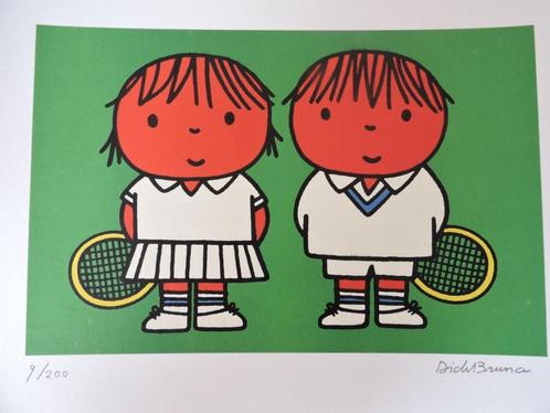 Zeefdruk Nijntje Dick Bruna Tennis, Antiek en Kunst, Kunst | Litho's en Zeefdrukken, Ophalen of Verzenden