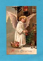 Mooie oude kerstkaart/reliéf M193 - Kerstengeltje met kado's, Ophalen of Verzenden, Voor 1920, Gelopen, Feest(dag)